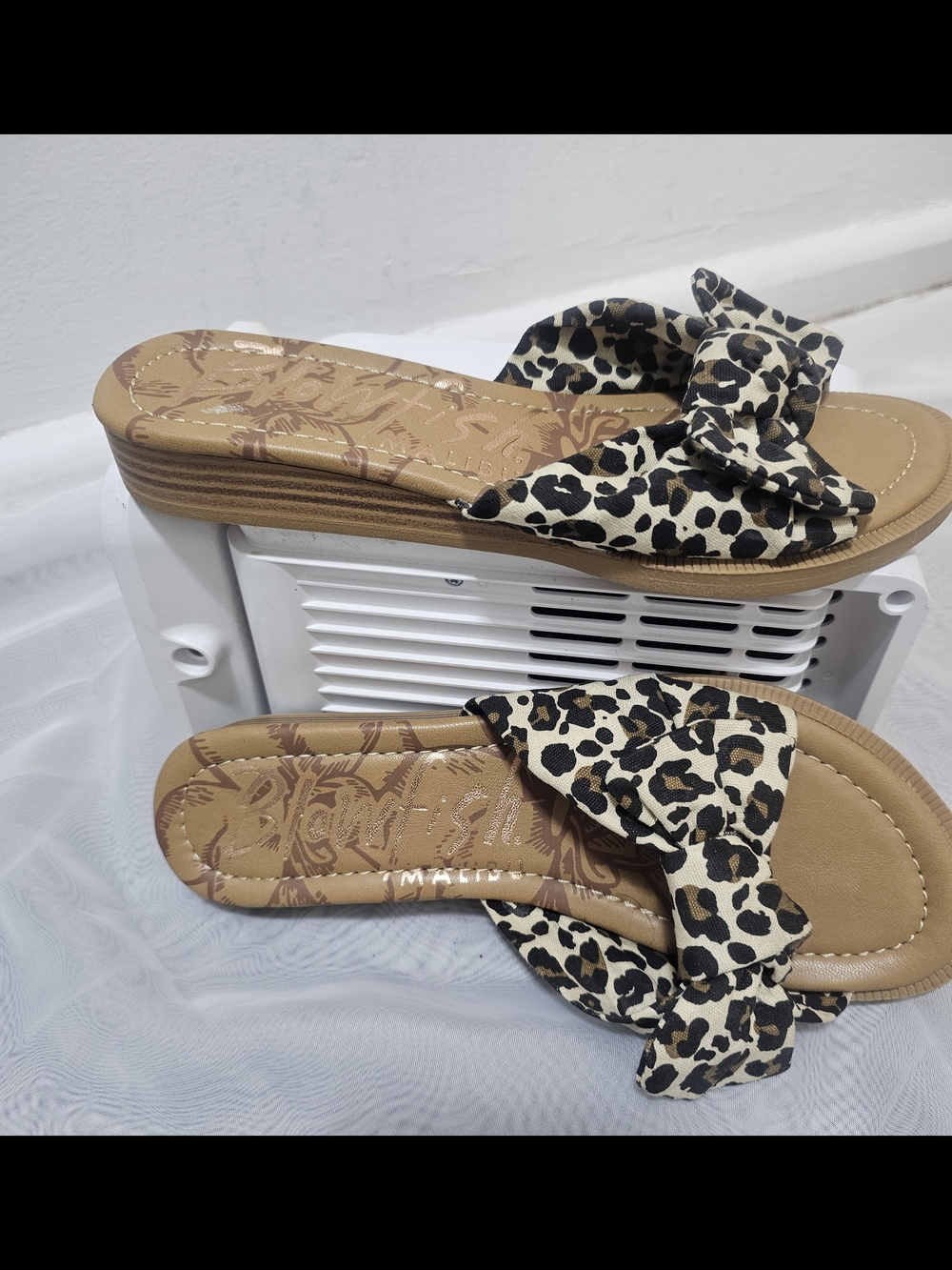 Malibu Leopard Print Knot Slide Sandals - Black & Cream - Picture 2 of 6